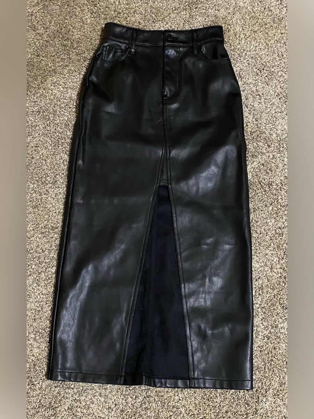 Hollister Black Faux Leather Midi Pencil Skirt with Front Slit